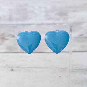 Vintage Clip On Earrings Blue Heart Just Over 7/8"